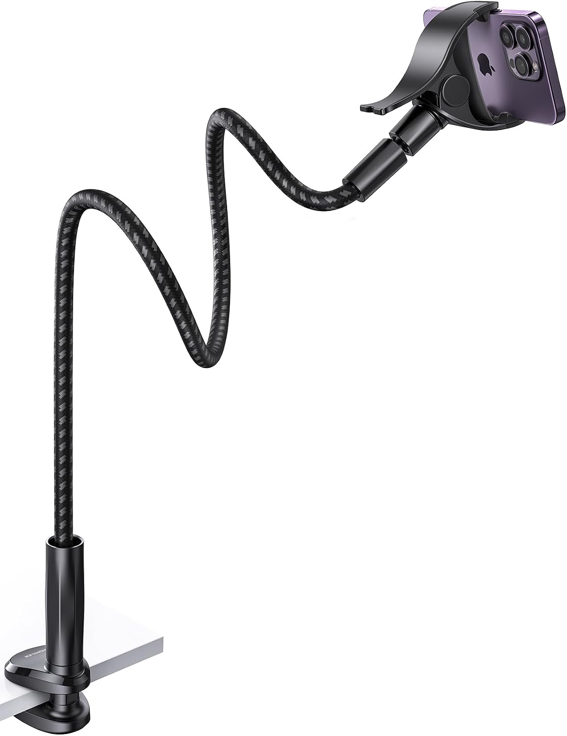 Gooseneck Phone Holder for Bed - [Unique Nylon Braid] 38” Long Flexible Lazy Arm Clip, 360 Adjustable Overhead Phone Mount for iPhone 15 14 13 12 11 Pro Max Mini Plus, All 4-7" Cellphone
