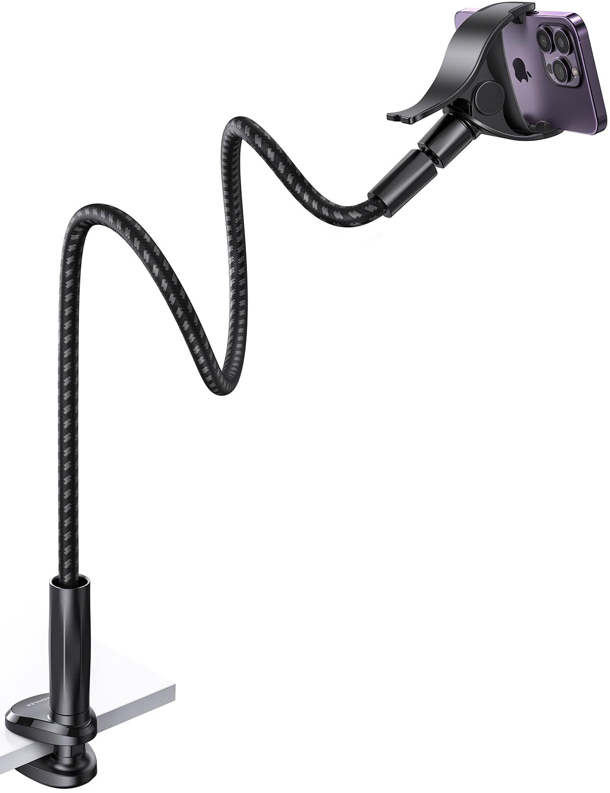 Gooseneck Phone Holder for Bed - [Unique Nylon Braid] 38” Long Flexible Lazy Arm Clip, 360 Adjustable Overhead Phone Mount for iPhone 15 14 13 12 11 Pro Max Mini Plus, All 4-7" Cellphone