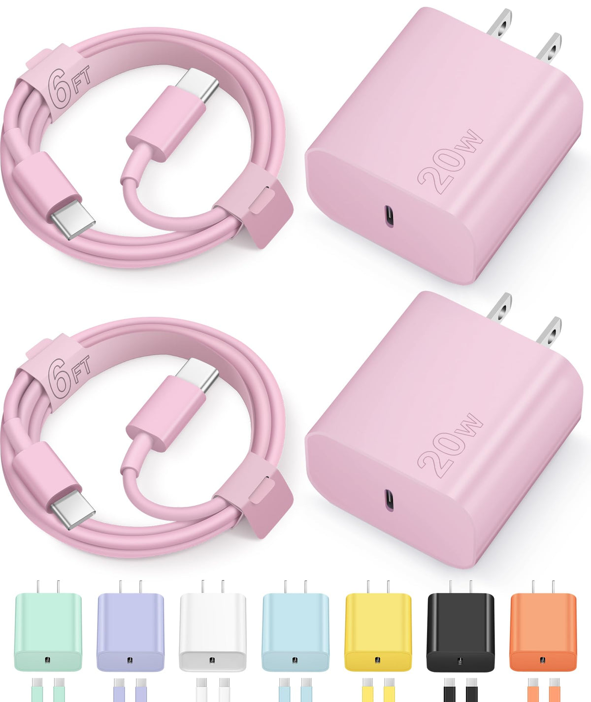 iPhone 17 16 15 Charegr Fast Charging Type C Chargers USB C Charger Block | for iPhones, iPads,Tablets, Android phones,20W iPhone Charger USB-C Power Adapter,with Long 6Ft USB C Charging Cables(Purple)
