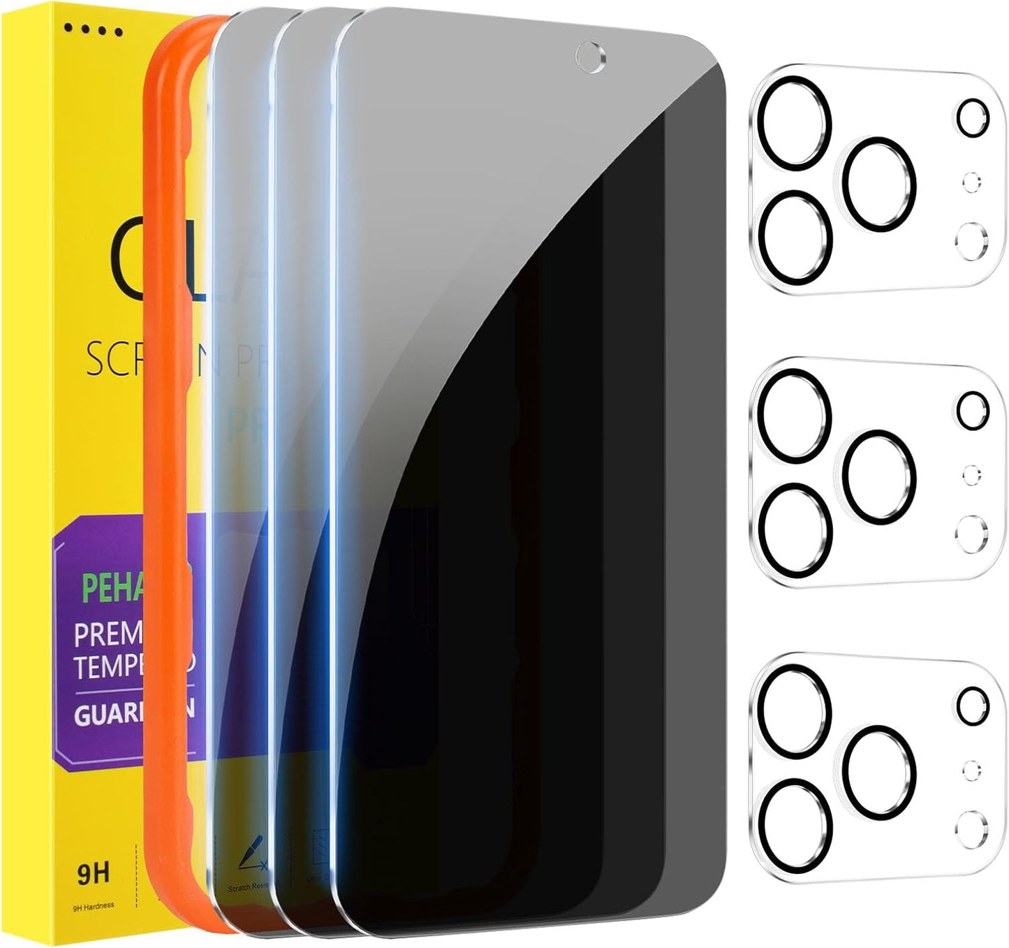 PEHAEL for iPhone 17 Pro Max Privacy Screen Protector+Camera Lens Protector | 3+3 Pack, Installation Frame, Cleaning kits, Anti-Spy Private, Anti-Scratch, 9H Tempered Glass, Case Friendly, [6.9 inch]