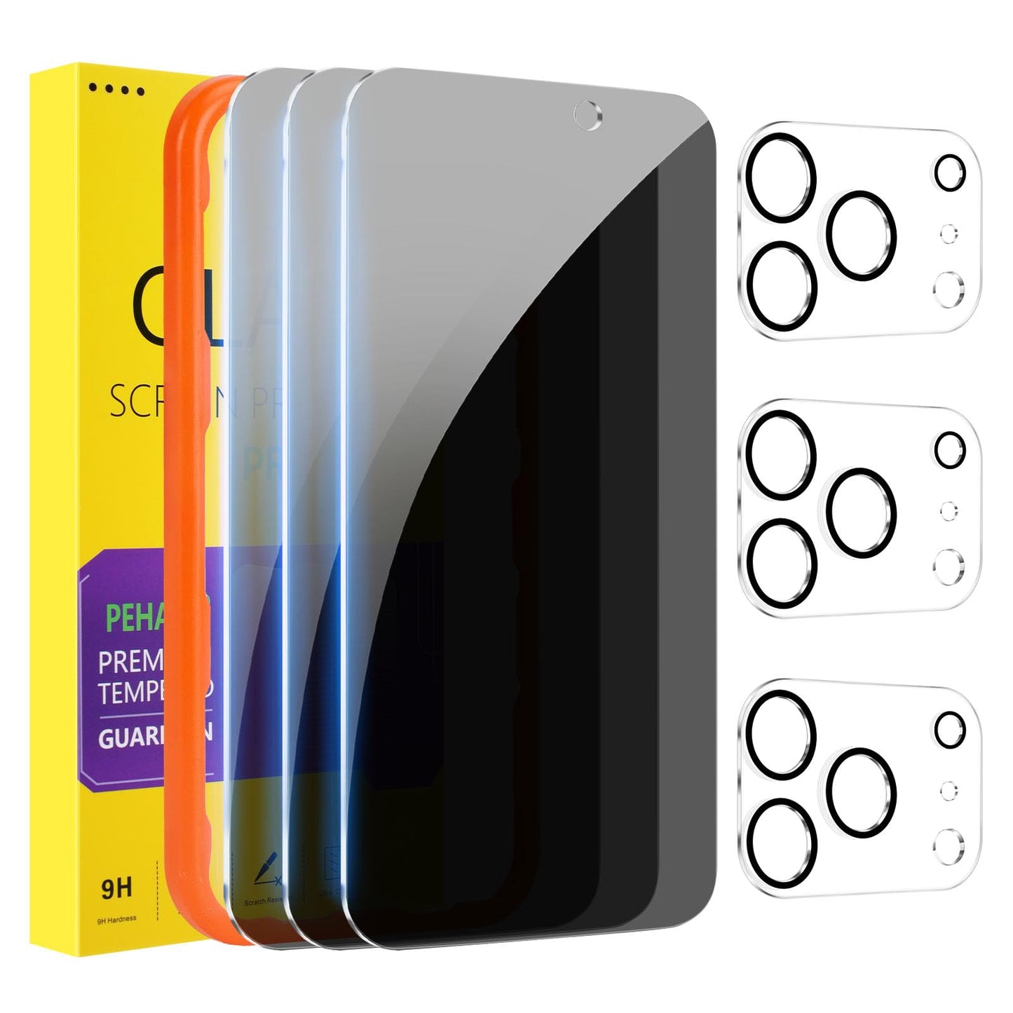 PEHAEL for iPhone 17 Pro Privacy Screen Protector+Camera Lens Protector | 3+3 Pack, Installation Frame, Cleaning kits, Anti-Spy Private, Anti-Scratch, 9H Tempered Glass, Case Friendly, [6.3 inch]