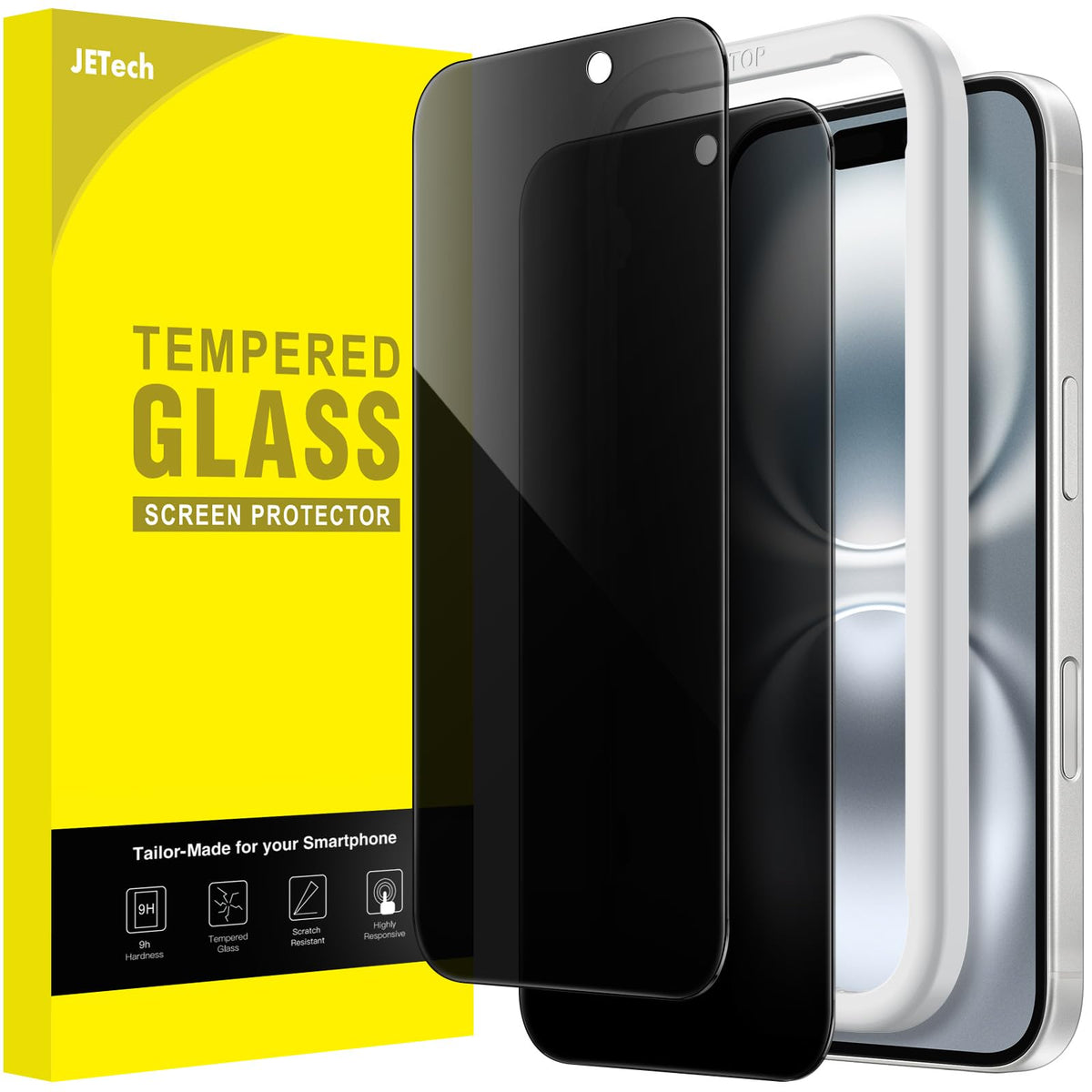 JETech Privacy Screen Protector for iPhone 16 Pro Max, 2-Pack | Anti-Spy Privacy Protection, Tempered Glass, Easy Installation Tool, Anti-Scratch Design