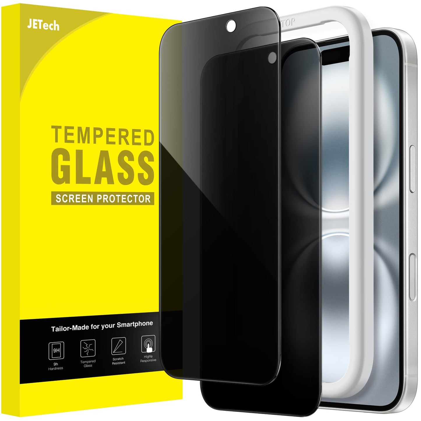 JETech Privacy Screen Protector for iPhone 16 Pro Max, 2-Pack | Anti-Spy Privacy Protection, Tempered Glass, Easy Installation Tool, Anti-Scratch Design