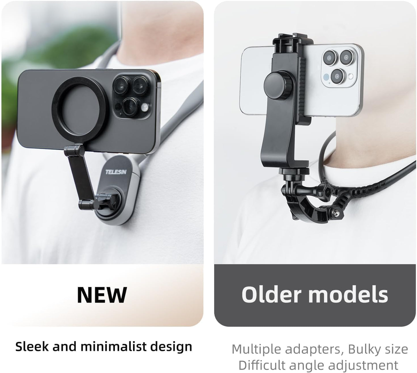TELESIN Magnetic Neck Mount for Phones, Neck Phone Holder POV/Vlog Mount | Hand Free Phone Neck Holder Chest Stand Strap Video Recording for iPhone 17 16 15 14 13 12 Seires Android Phones