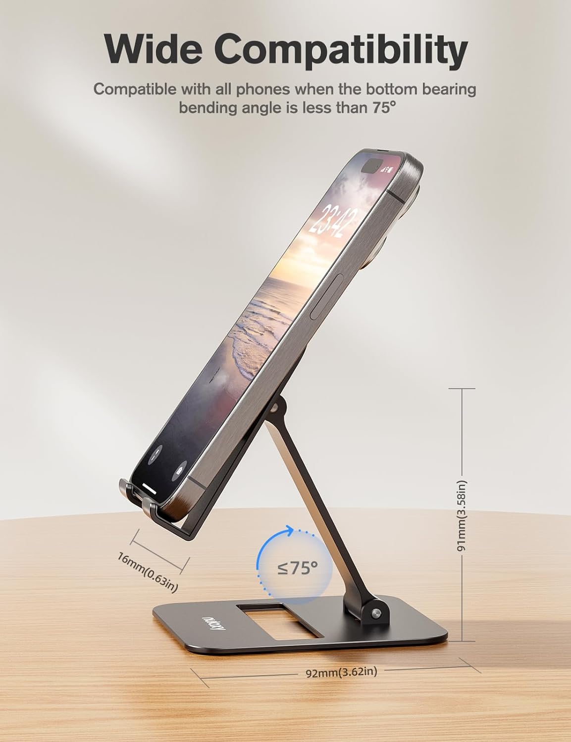 Nulaxy 2 Pcs Aluminum Dual Folding Cell Phone Stand for Desk Black&Rosegold | Height Angle Adjustable, Portable, Anti-Slip Base Phone Holder Fits 16mm Thick Case 4-8" Smartphone Desk Essential Accessory