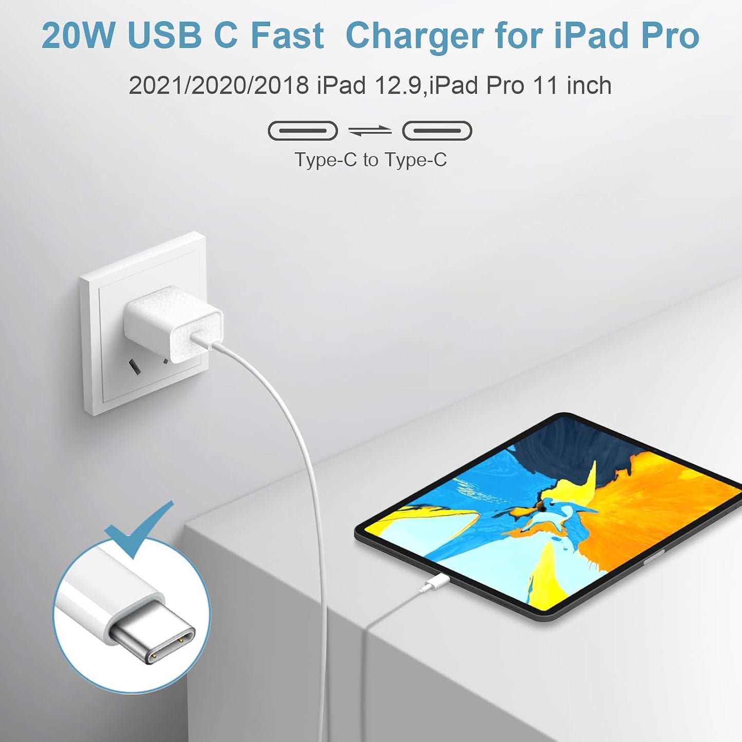iPhone 17 16 15 Charger Fast Charging Type C Chargers USB C Charger Block | for iPhones, iPads,Tablets, Android phones,20W iPhone Charger USB-C Power Adapter,with Long 6FT USB-C Charging Cables