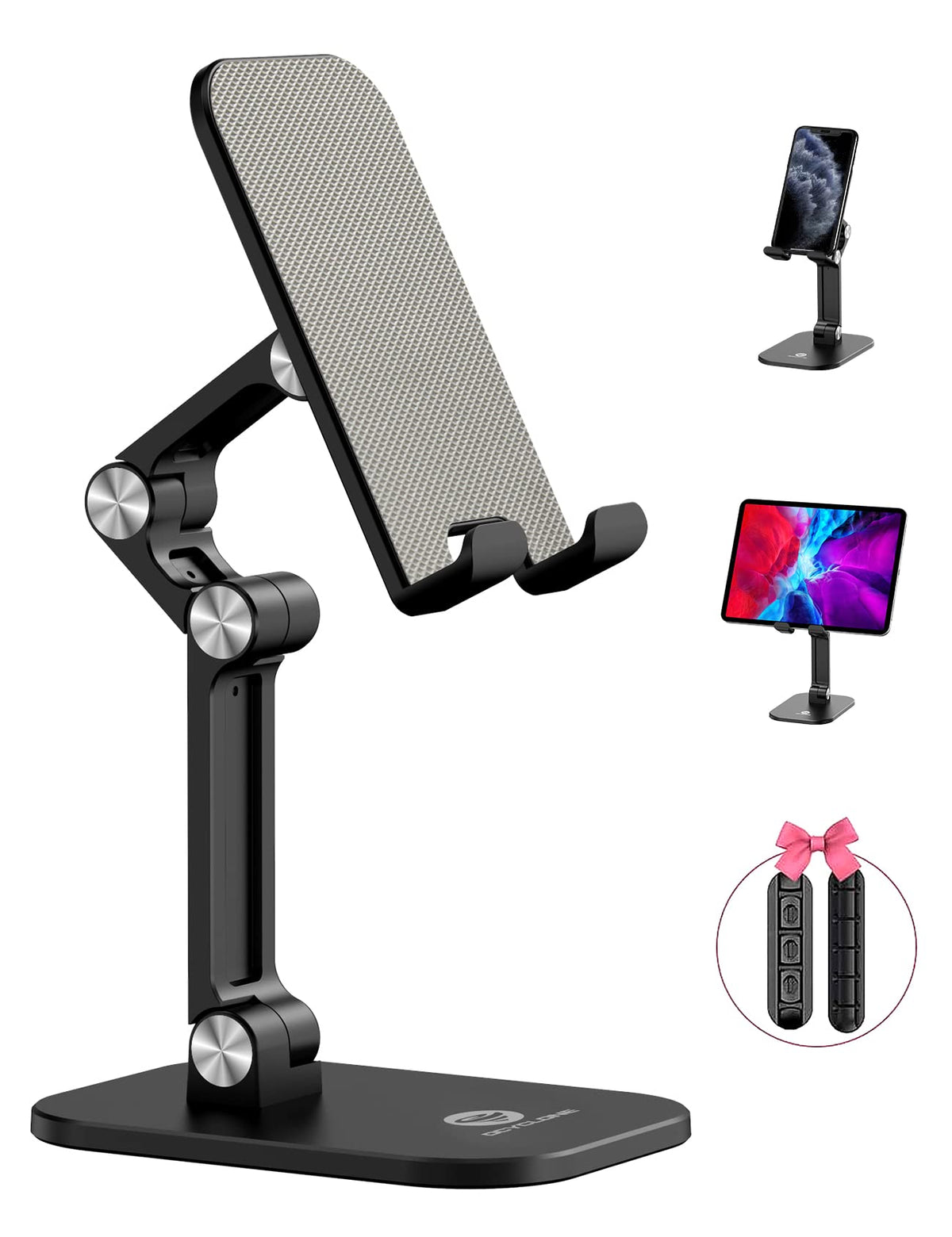 Phone Stand, Foldable Cell Phone Stand Holder for Desk Office Accessories Adjustable Height and Angle iPhone Stand Compatible with 4"-13" Phones iPad Tablet - Black