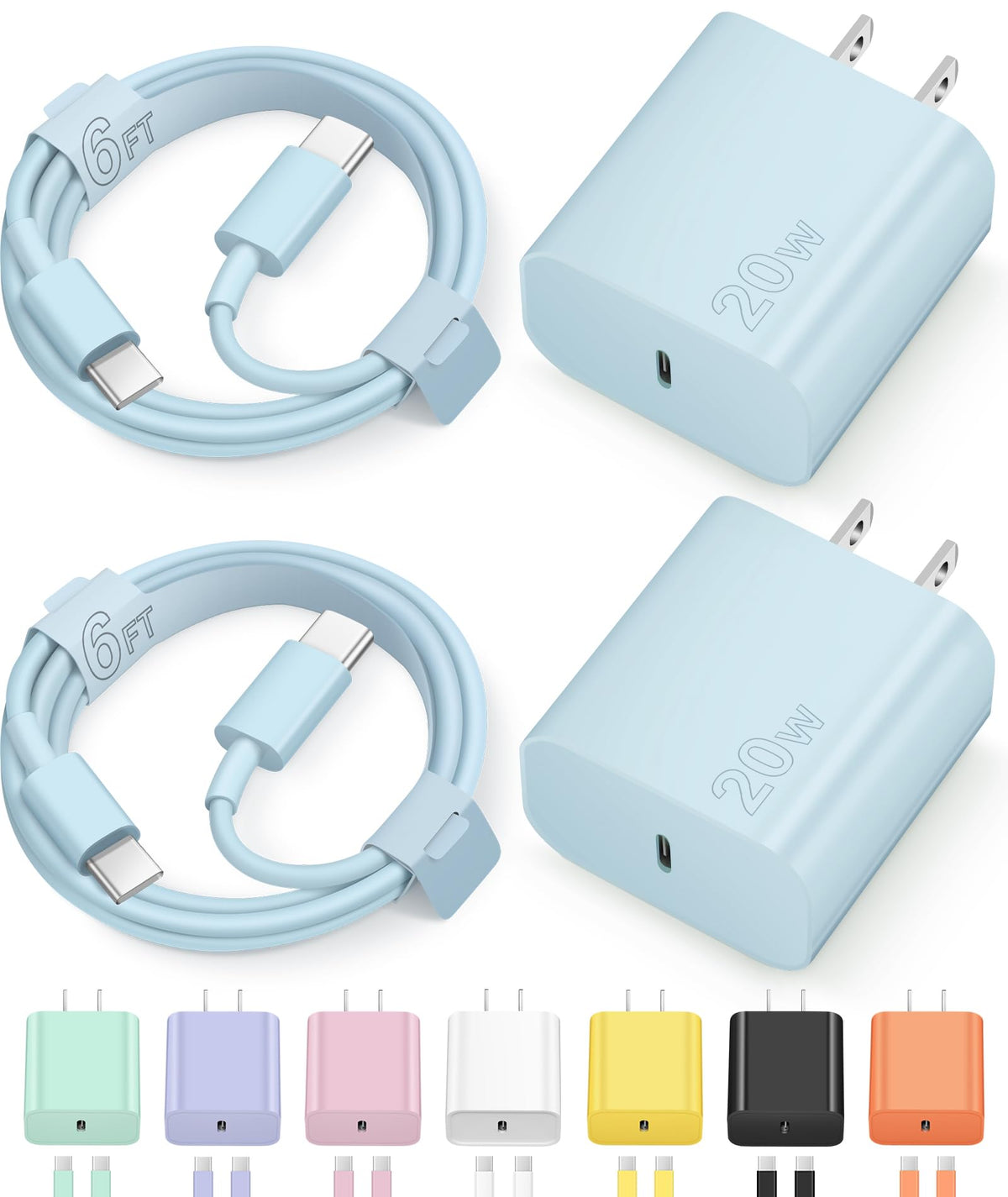 iPhone 17 16 15 Charger Fast Charging Type C Chargers USB C Charger Block | for iPhones, iPads,Tablets, Android phones,20W iPhone Charger USB-C Power Adapter,with Long 6FT USB-C Charging Cables