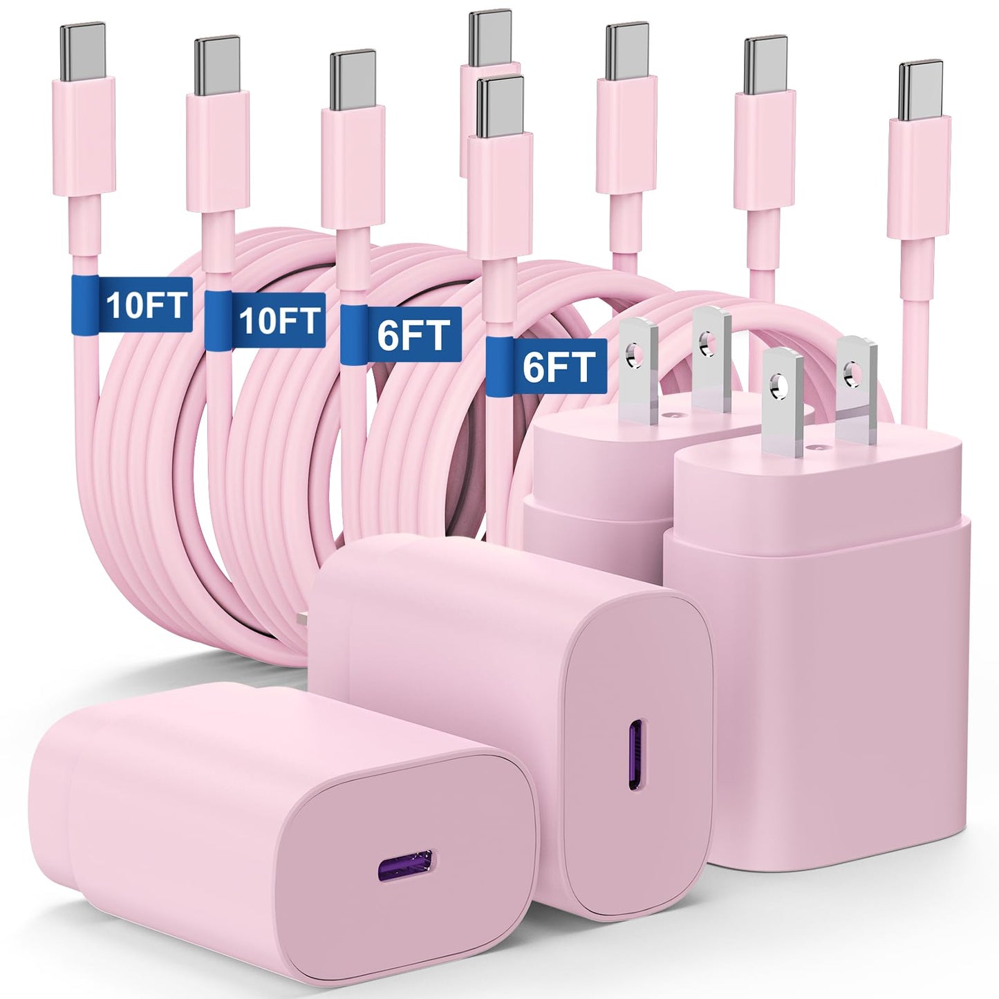 Type C Charger Fast Charging,4Pack 25W Super USB C Fast Charger Block | with 6ft+10ft USB-C Cables ×2 for Samsung Galaxy S26 S25 S24 S23 S22 S21 Plus/Ultra, for iPhone 17 16 15,Android Phones,Black