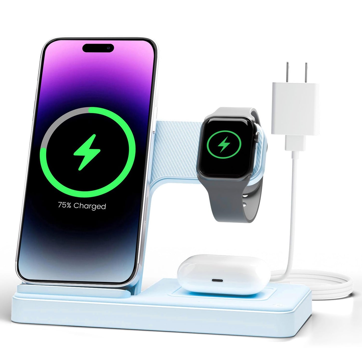 GETPALS Wireless Charger iPhone Charging Station for Apple Multiple Devices | 3 in 1 Charger Stand for iPhone 17 Pro Max 17e 16 16e 15 14 13 12 & Watch Series 11-2 SE Ultra & Airpods 4 3 Pro, Black