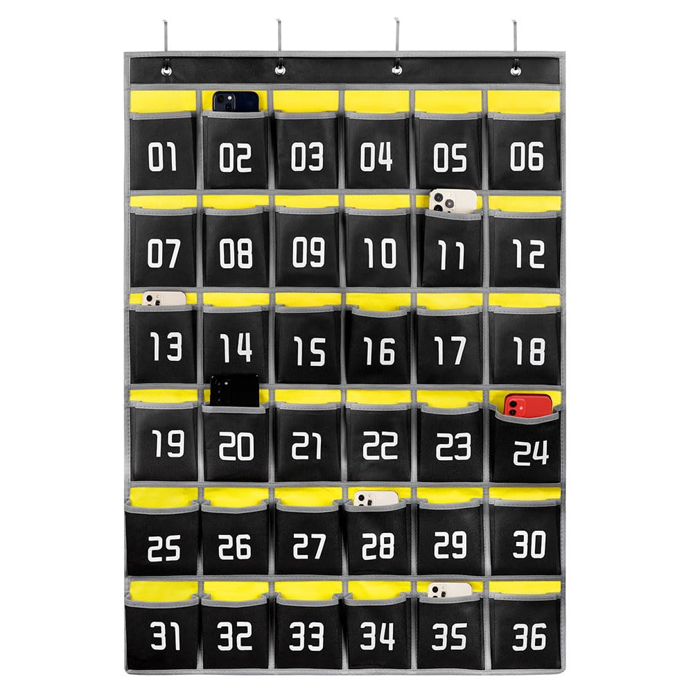 Loghot 36 Numbered Pockets Classroom Pocket Chart for Cell Phone Holder | Wall Door Hanging Pocket Organizer for Phone Calculator Holder, Phone Pouch for School Classroom & Office Phone Management