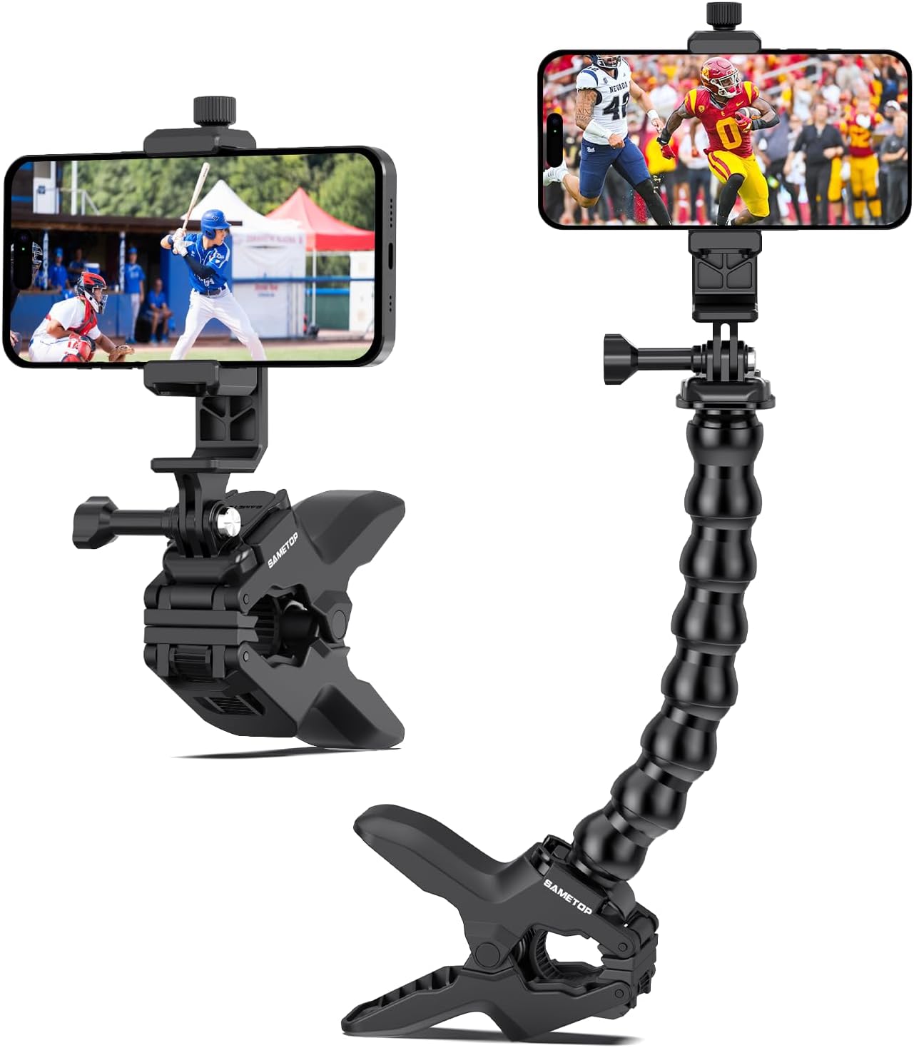 Phone Holder Clamp Gooseneck Mount Cell Phone Desk Clip for iPhone | Mobile Table Pole Stand Mount, for iPhone 17 16 15 14 Pro Max Plus 13 12 11 SE XS XR X 8 Samsung GoPro, Other 4-7'' Devices