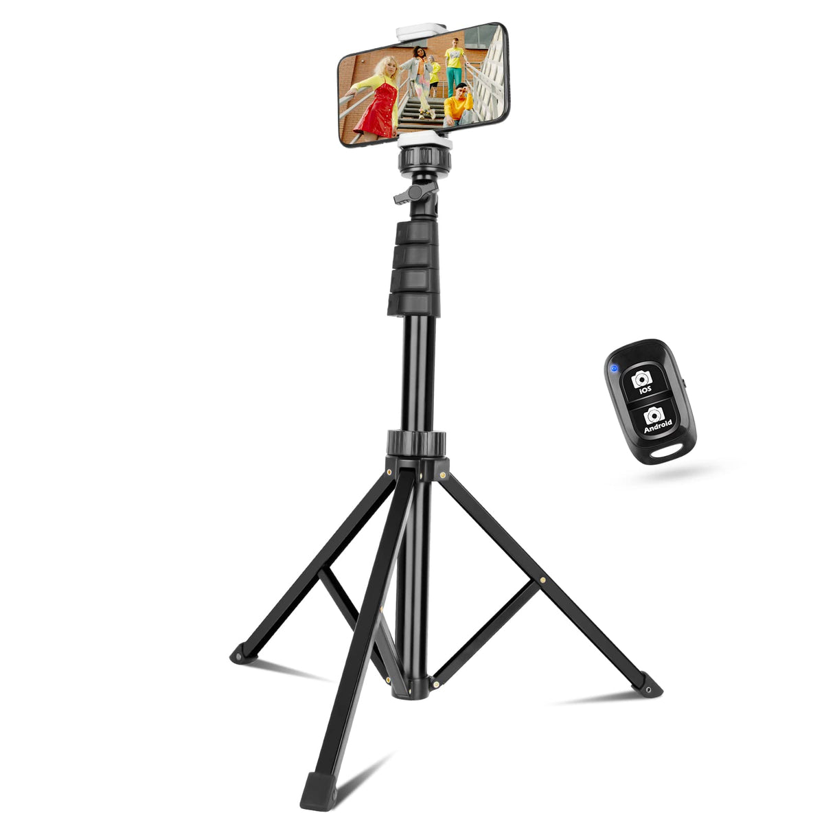 SENSYNE 62" Phone Tripod for iPhone, Extendable Selfie Stick Tripod Stand with Wireless Remote and Phone Holder, Cell Phone Tripod for Video Recording, Compatible with iPhone Android