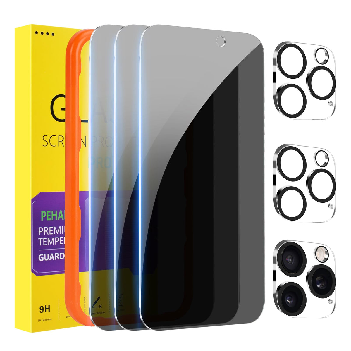PEHAEL for iPhone 17 Pro Max Privacy Screen Protector+Camera Lens Protector | 3+3 Pack, Installation Frame, Cleaning kits, Anti-Spy Private, Anti-Scratch, 9H Tempered Glass, Case Friendly, [6.9 inch]