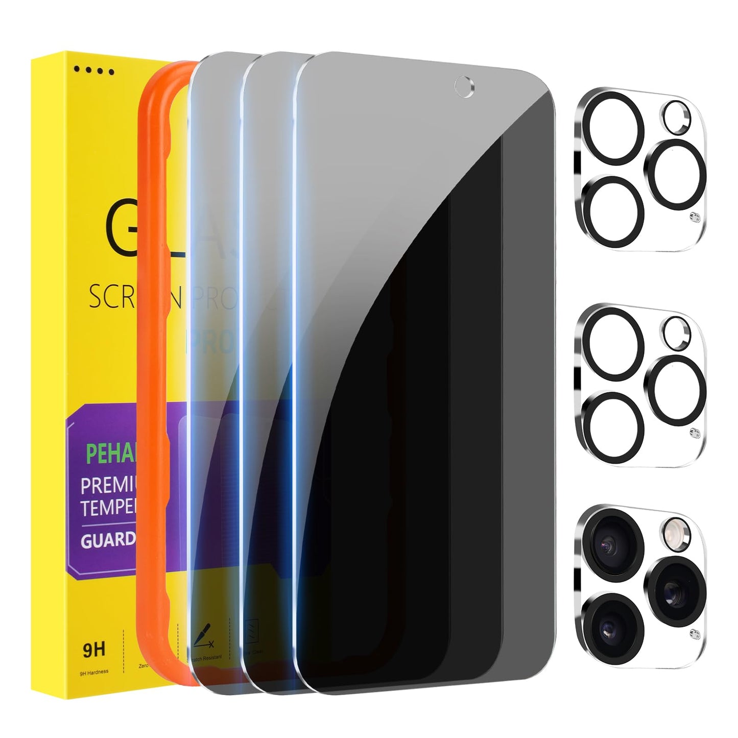 PEHAEL for iPhone 15 Privacy Screen Protector+Camera Lens Protector | Installation kits, Anti-Spy Private, Anti-Scratch, 9H Tempered Glass, Case Friendly, 2+2 Pack, [6.1 inch]