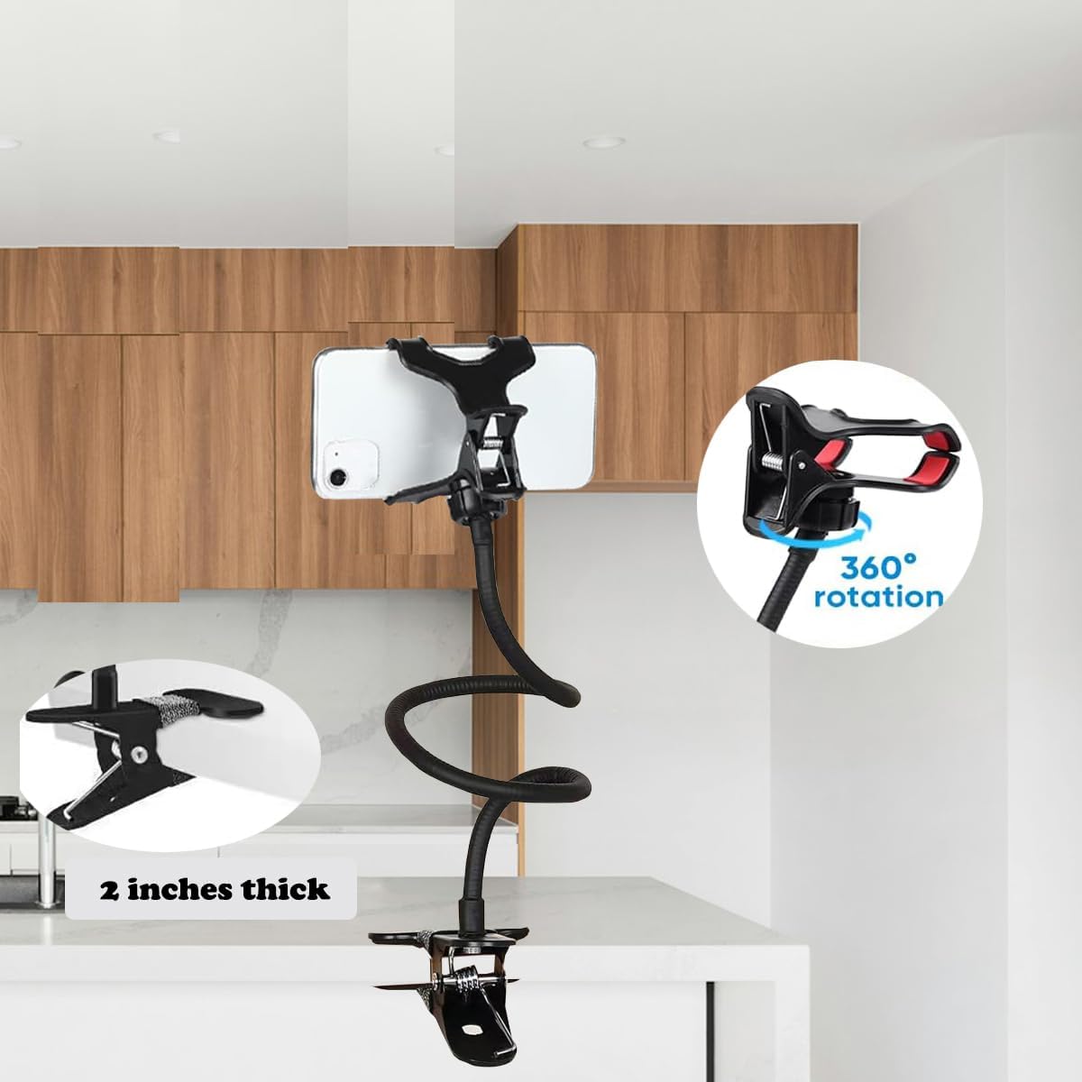 Selfdee Cell Phone Holder,Lazy Bracket, 360-degree Rotating Universal Flexible Long Arms Clip Mount Gooseneck Phones Stand for Bed Flexible Arm Adjustable Mount Clamp on Desk Bedframe (Black)