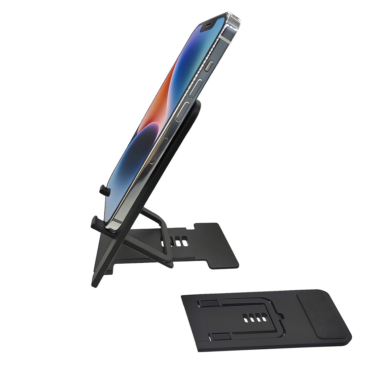 Kemoxan 2 Pack Portable Cell Phone Stand Holder for Desk, Foldable Pocket-Sized Mount, Universal Adjustable Desktop Mobile Phone Kickstand Compatible with iPhone IPads Kindle Android Black & White