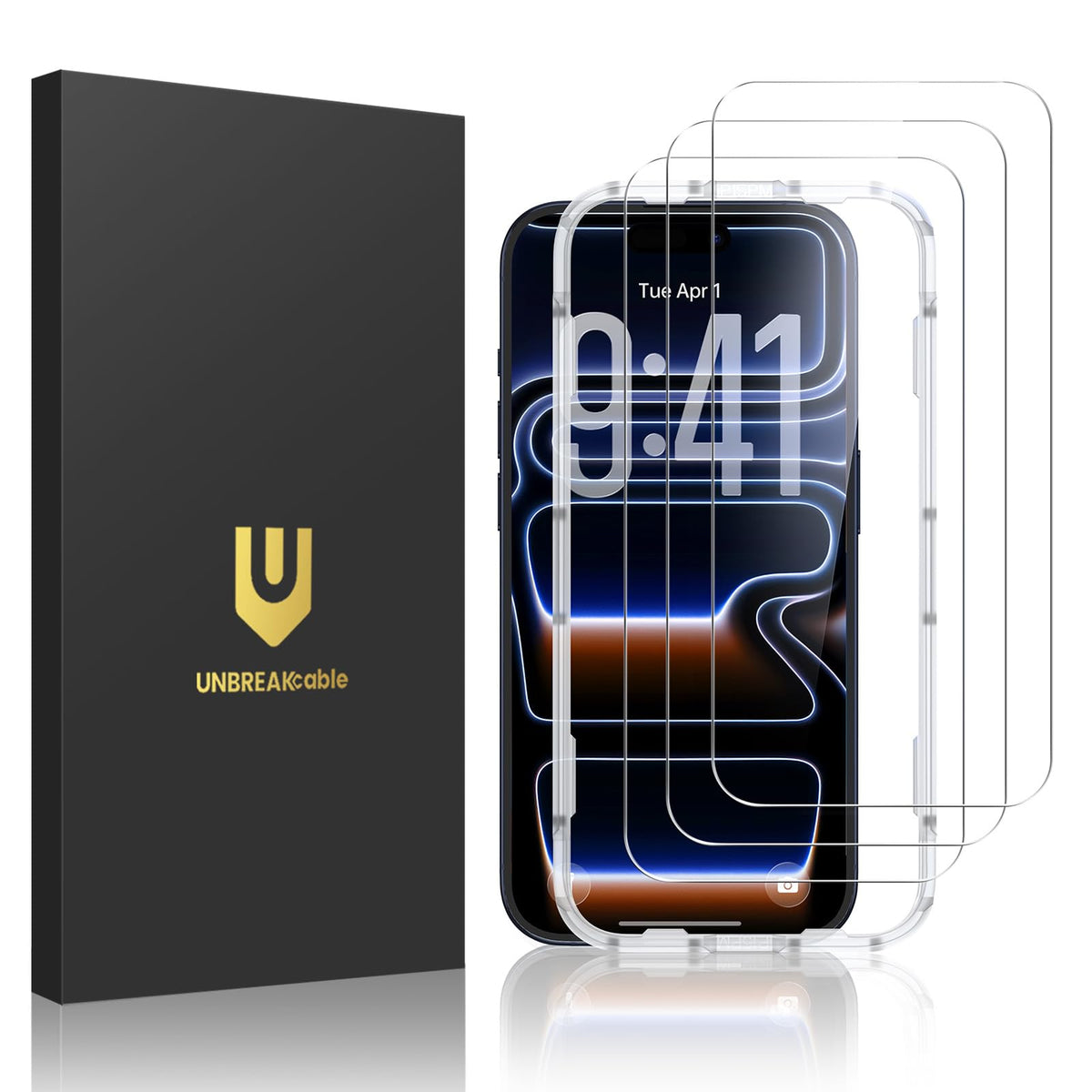 UNBREAKcable 3-Pack Screen Protector for iPhone 16 Tempered Glass | Shatterproof, Easy Install, 9H Hardness, 99.99% HD Clear, Bubble-Free, Anti-Fingerprint, Scratch Resistant, Case Friendly