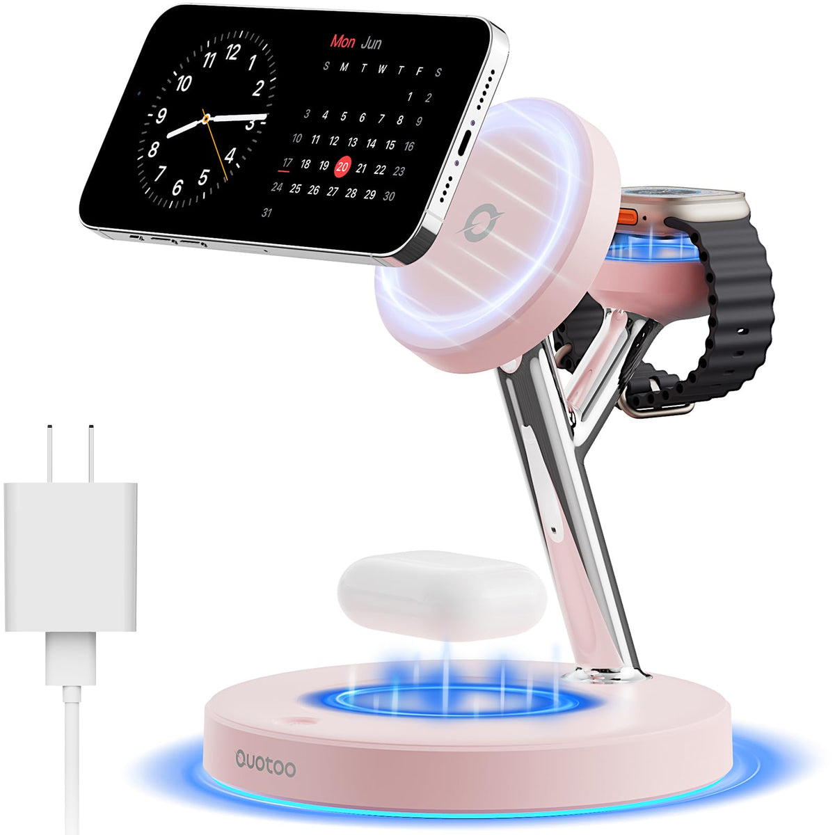 3 in 1 MagSafe Wireless Charger Stand for iPhone Apple Watch AirPods | Adjustable Blue Ambient Light,15W Magnetic Charging Station for iPhone 17 16 15 14 13 12 Series wireless charging station