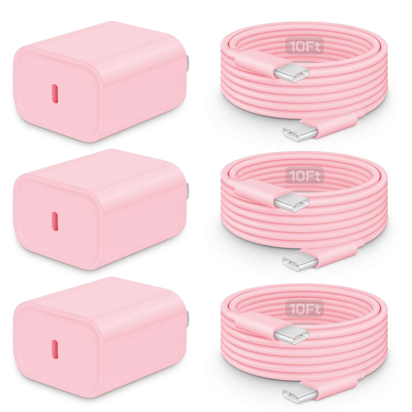 20W Fast Charger for iPhone 17/16/15 with 6FT Cable [3-Pack] | USB-C Wall Charger & C-to-C Cable, Compatible with iPhone 17/16/15 Series, USB-C iPad Pro/Air/Mini & More
