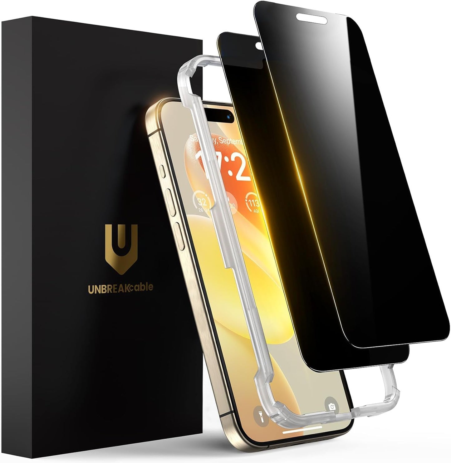 UNBREAKcable Privacy Screen Protector for iPhone 15, 2-Pack | True 28° Anti-Spy, Shatterproof Tempered Glass, 9H Hardness, Easy Install, Bubble-Free, Anti-Scratch, Case Friendly