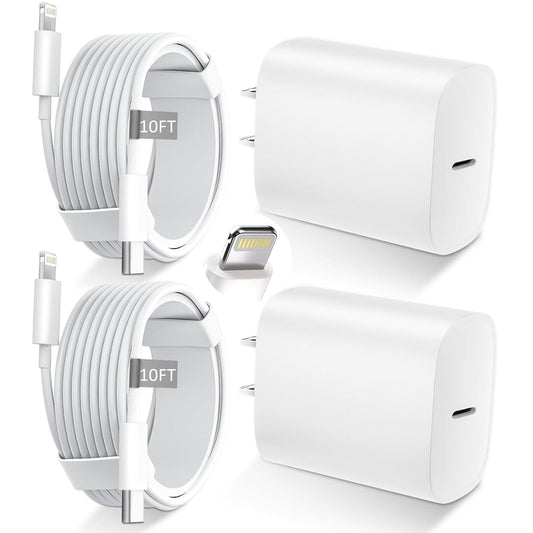 iPhone 14 13 12 11 Charger Fast Charging 20W USB C Charger Type C Charger Fast Charging Block with 10FT Long USB C to Lightning Cable for iPhone 14/13/12/12 Pro Max/11/Xs Max/XR/X,AirPods Pro,2 Pack