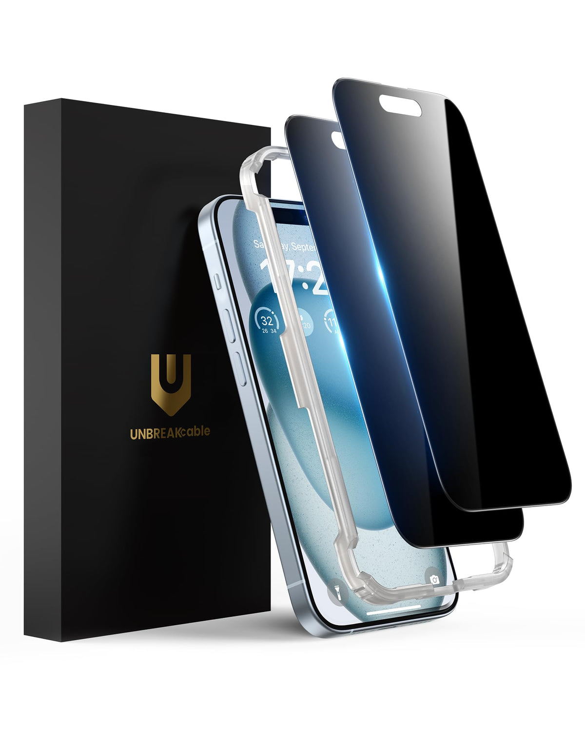 UNBREAKcable Privacy Screen Protector for iPhone 15, 2-Pack | True 28° Anti-Spy, Shatterproof Tempered Glass, 9H Hardness, Easy Install, Bubble-Free, Anti-Scratch, Case Friendly