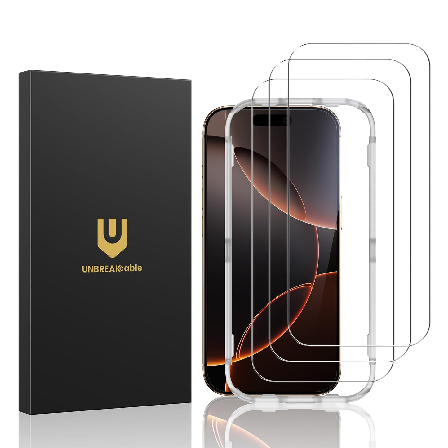 UNBREAKcable 3-Pack Screen Protector for iPhone 17 Tempered Glass | Shatterproof, Easy Install, 9H Hardness, 99.99% HD Clear, Bubble-Free, Anti-Fingerprint, Scratch Resistant, Case Friendly