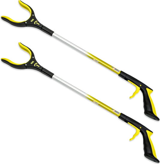 RMS 2-Pack 32 Inch Extra Long Grabber Reacher with Rotating Jaw (Yellow) | Mobility Aid Reaching Tool to retrieve household items from floors, shelves, vehicles and tight spaces