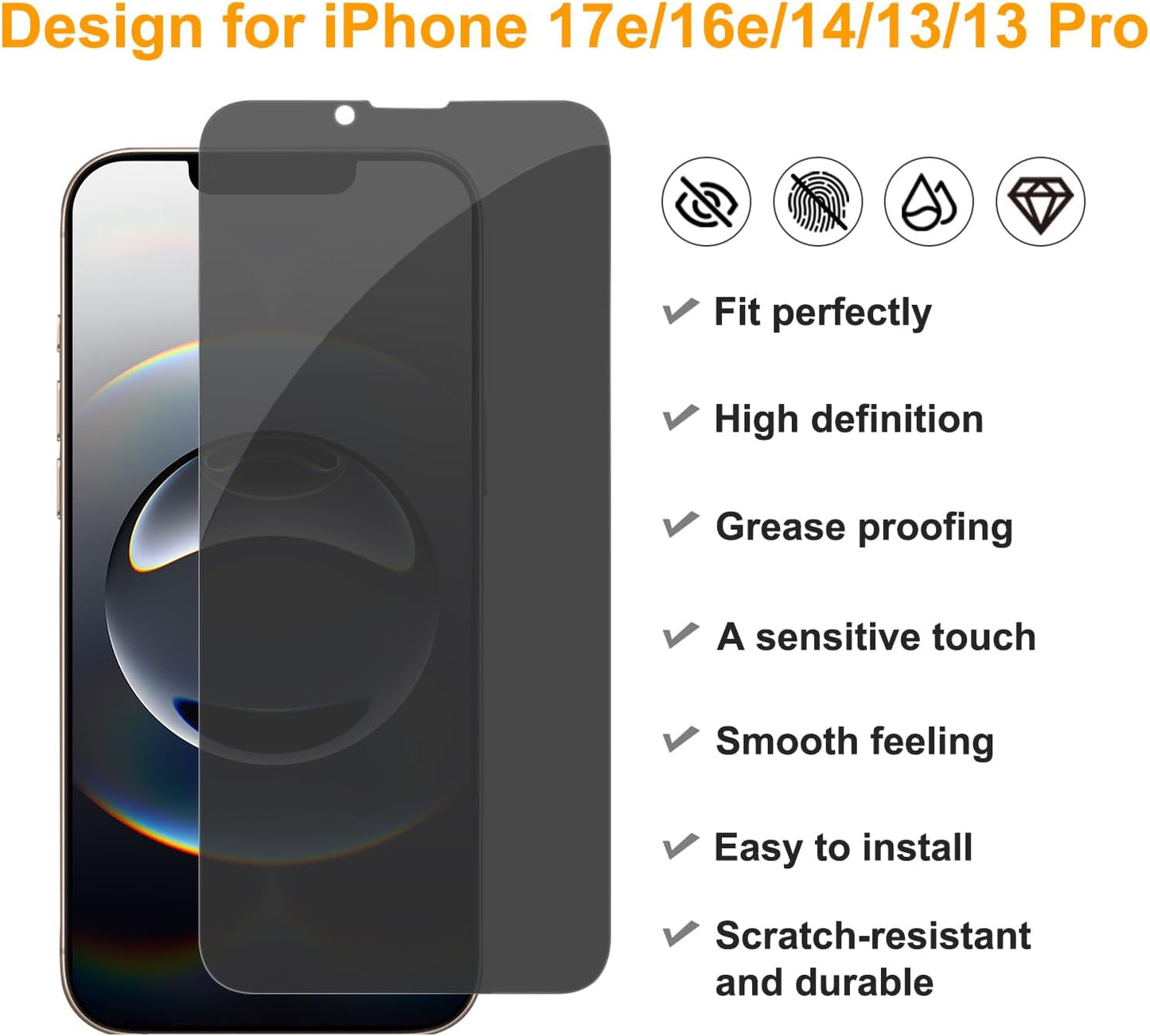 PEHAEL for iPhone 17e/16e/14/13/13 Pro Privacy Screen Protector | 3 Pack, Installation kits, Anti-Spy Private, Anti-Scratch, 9H Tempered Glass, Case Friendly, [6.1 inch]