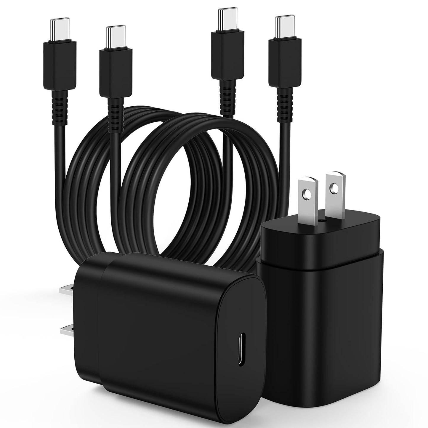 Type C Charger Fast Charging,4Pack 25W Super USB C Fast Charger Block | with 6ft+10ft USB-C Cables ×2 for Samsung Galaxy S26 S25 S24 S23 S22 S21 Plus/Ultra, for iPhone 17 16 15,Android Phones,Black