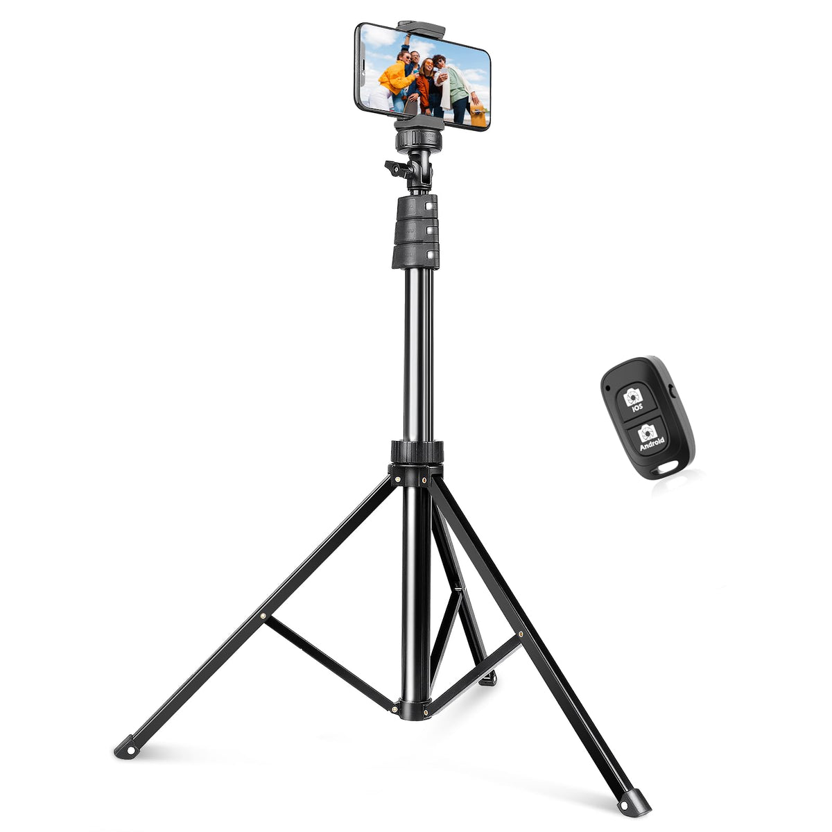 SENSYNE 62" Phone Tripod for iPhone, Extendable Selfie Stick Tripod Stand with Wireless Remote and Phone Holder, Cell Phone Tripod for Video Recording, Compatible with iPhone Android