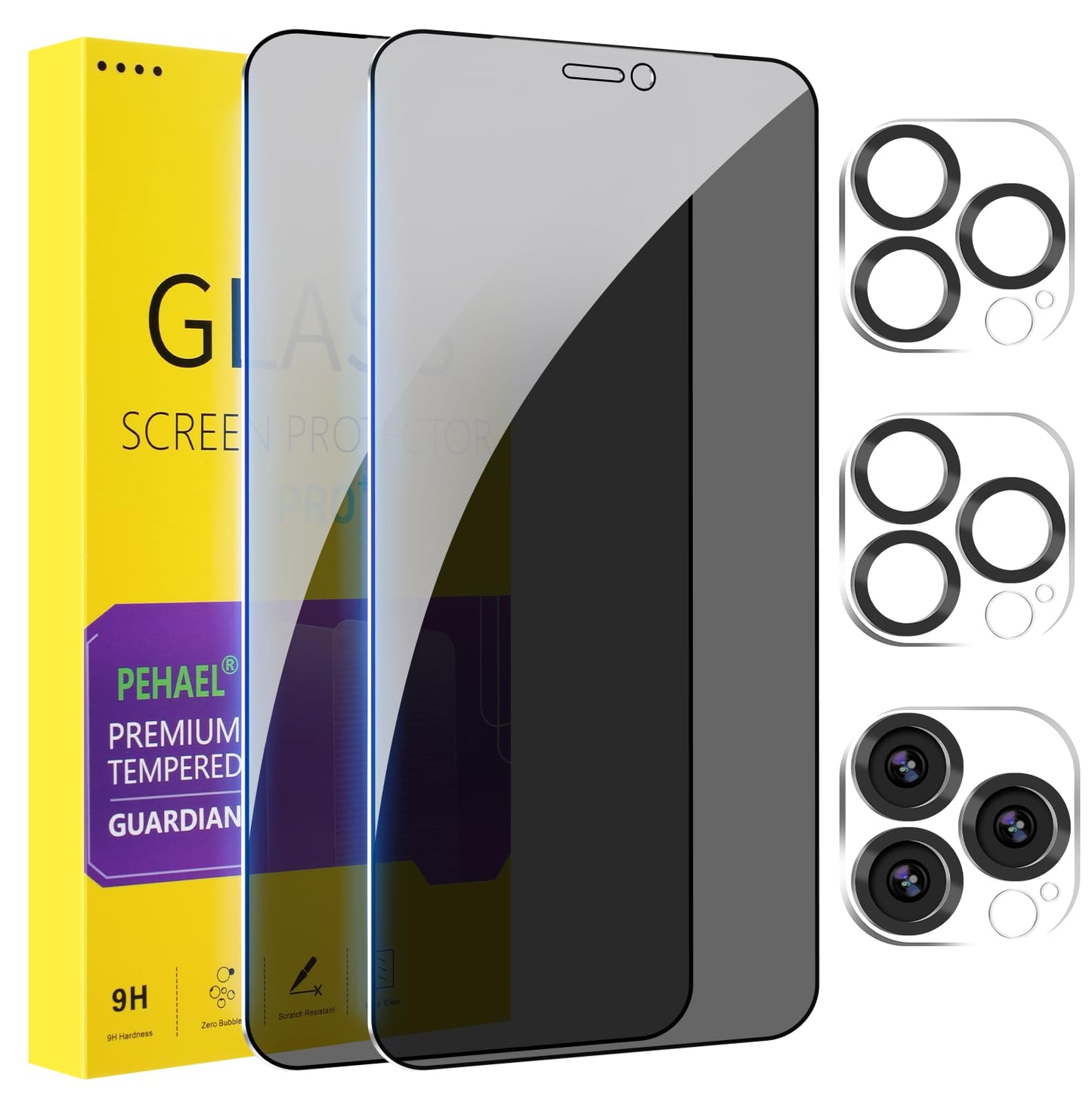 PEHAEL for iPhone 15 Privacy Screen Protector+Camera Lens Protector | Installation kits, Anti-Spy Private, Anti-Scratch, 9H Tempered Glass, Case Friendly, 2+2 Pack, [6.1 inch]