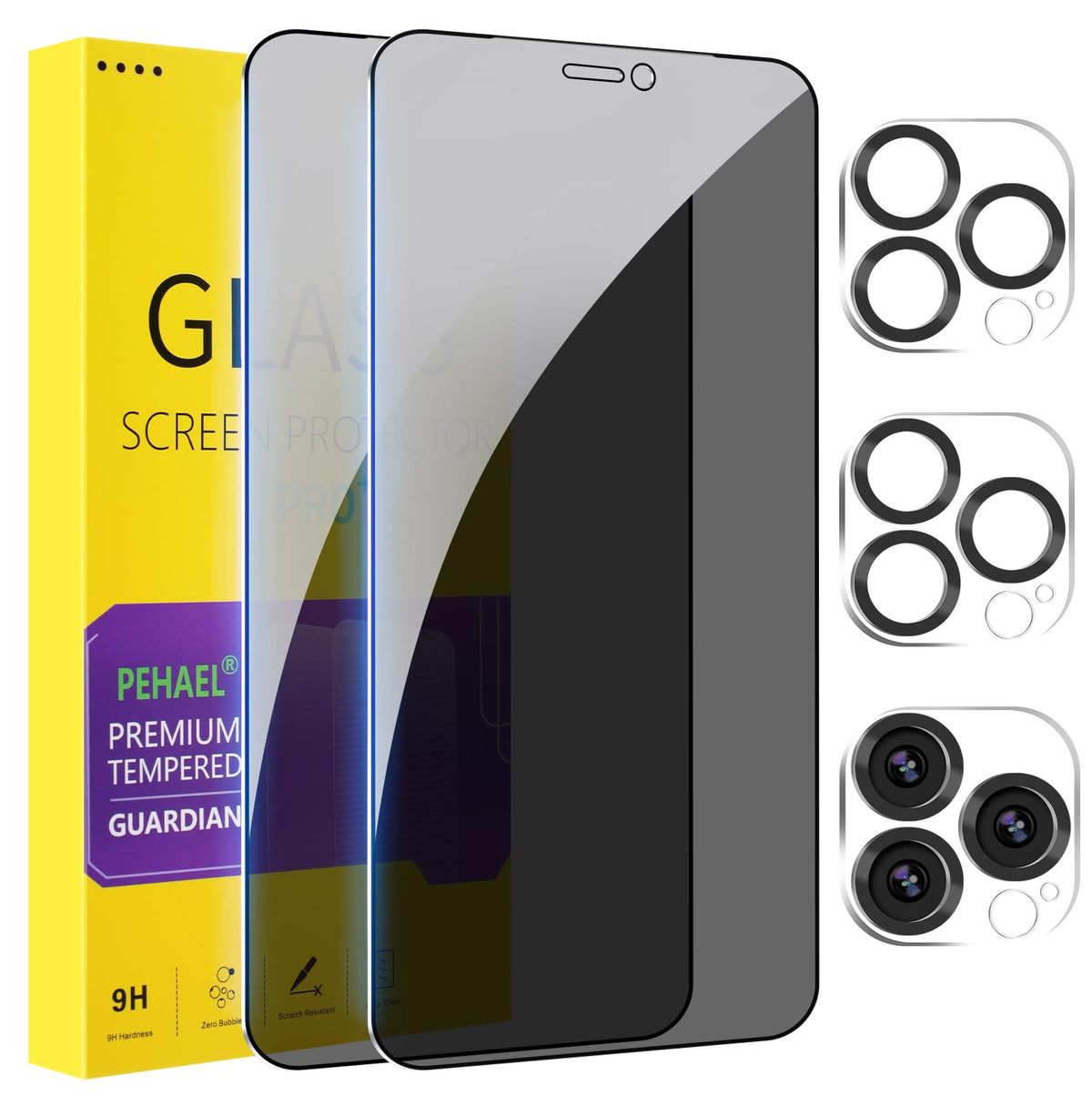 PEHAEL for iPhone 16 Pro Max Privacy Screen Protector+Camera Lens Protector | 3+3 Pack, Installation Frame, Cleaning kits, Anti-Spy Private, Anti-Scratch, 9H Tempered Glass, Case Friendly, [6.9 inch]