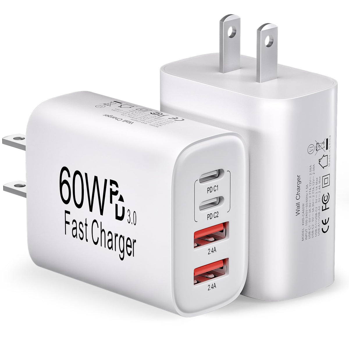 60W USB C Charger,2Pack 10FT iPhone 17 Pro Max Charger Fast Charging,4Port USB-A USBC Charger Block with 10ft USB C Cable Cord for Apple iPhone 17 Pro Max/17 Air/16 Pro Max/15 Plus/16/iPad,AirPods