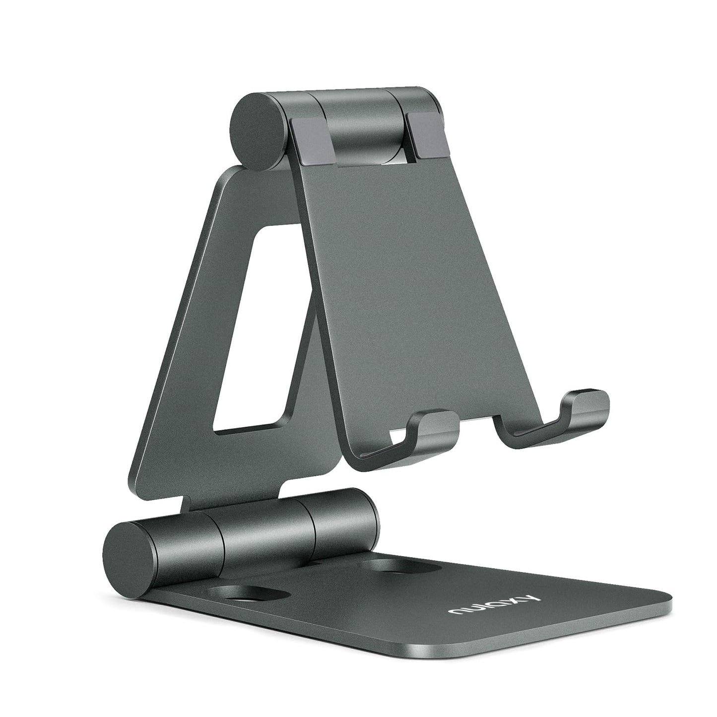 Nulaxy Full Aluminum Dual Folding Cell Phone Stand for Desk, Black | Height Angle Adjustable, Portable, Anti-Slip Base, Fits 18mm Thick Case Smartphone, Nintendo Switch Desk Essential Accessory