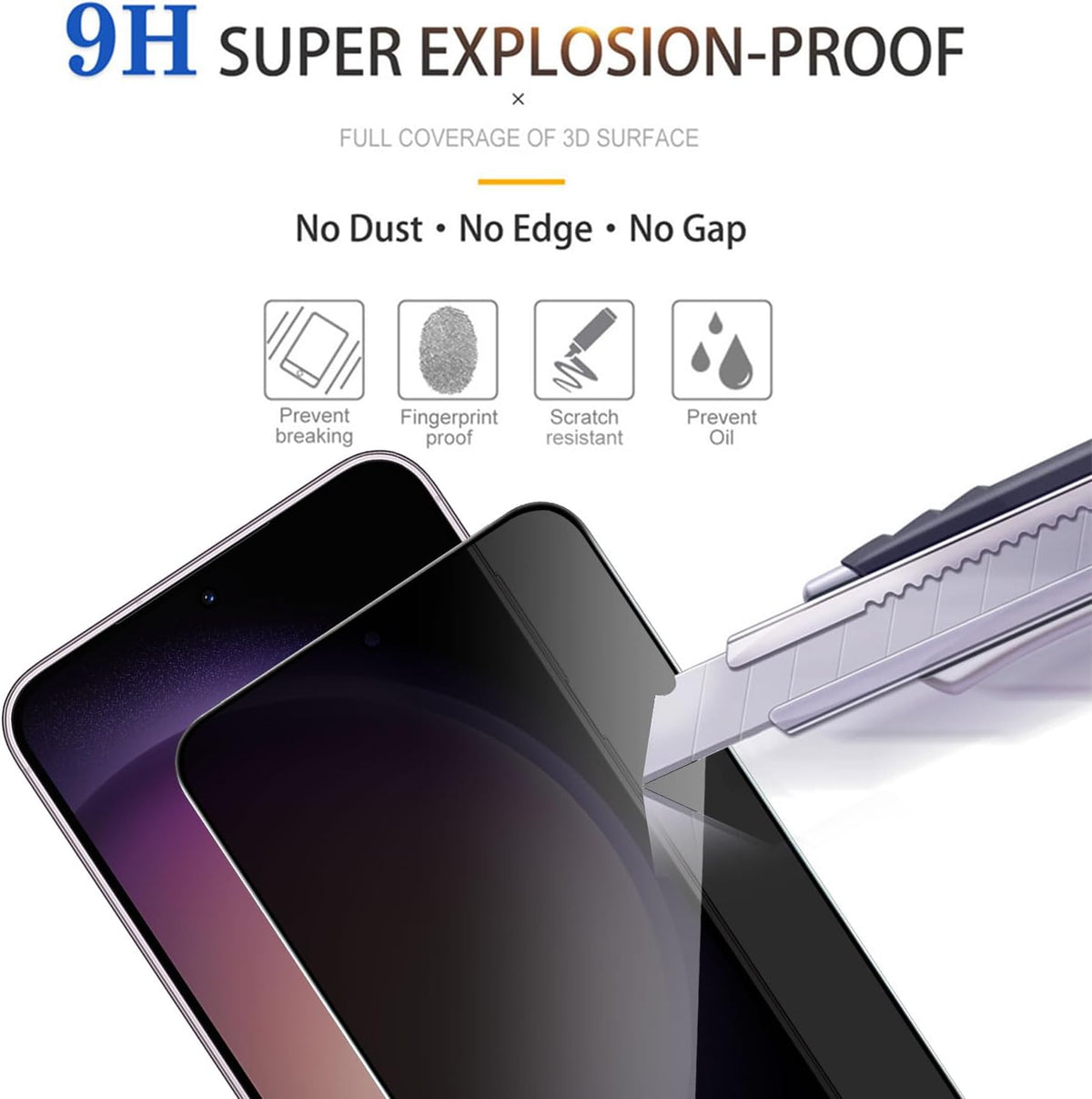 2 Pack Privacy Screen Protector for Samsung Galaxy S23 | [Anti-Spy Tempered Glass] [Fingerprint Unlock Support], Anti-Scratch, Bubble-Free, 9H Protective Glass, for Galaxy S23