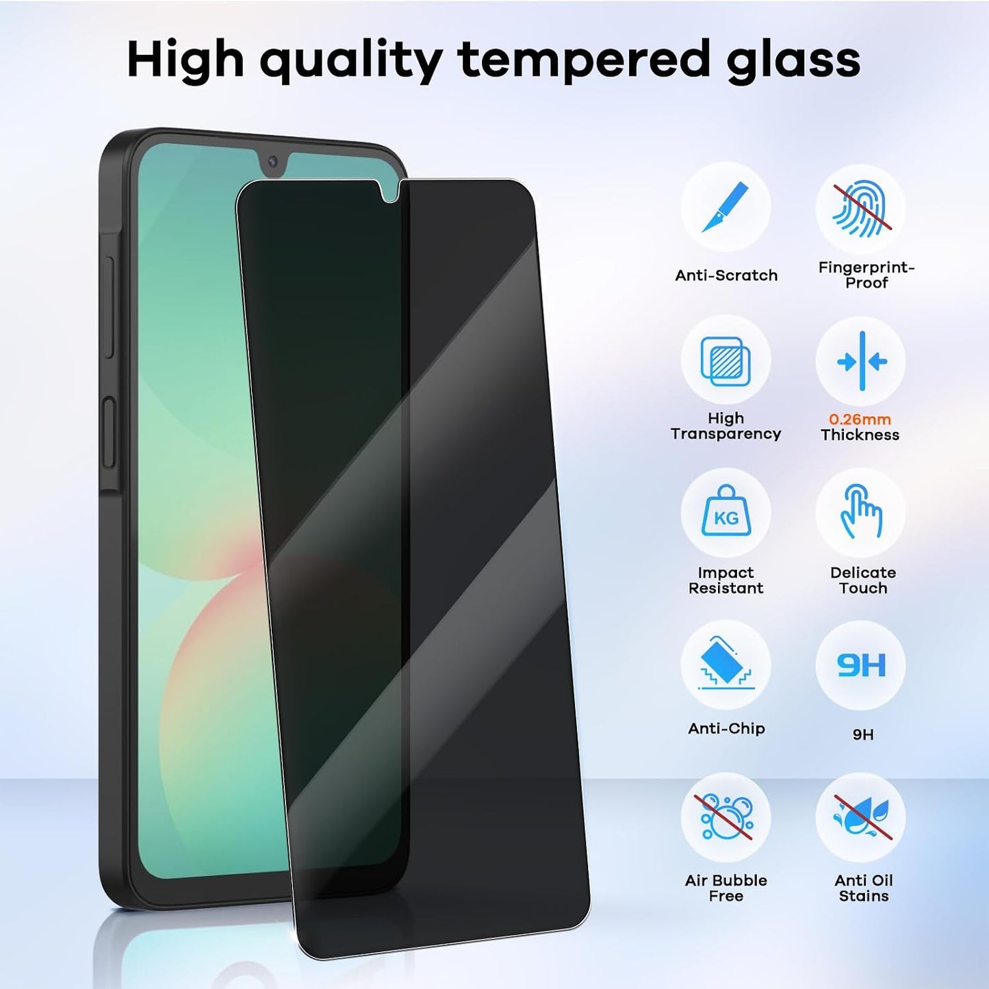 3+3 for Samsung Galaxy A26 5G Privacy Screen Protector Camera Protector | 9H Tempered Glass Cell Phone Protector Camera Lens Protector
