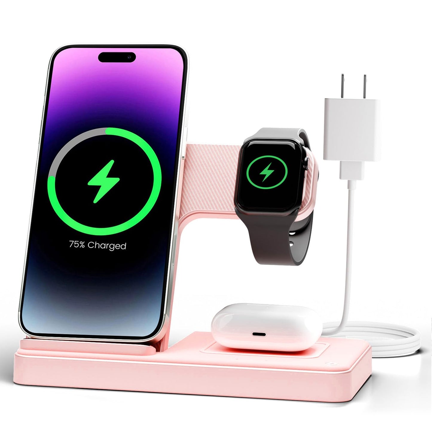 GETPALS Wireless Charger iPhone Charging Station for Apple Multiple Devices | 3 in 1 Charger Stand for iPhone 17 Pro Max 17e 16 16e 15 14 13 12 & Watch Series 11-2 SE Ultra & Airpods 4 3 Pro, Black
