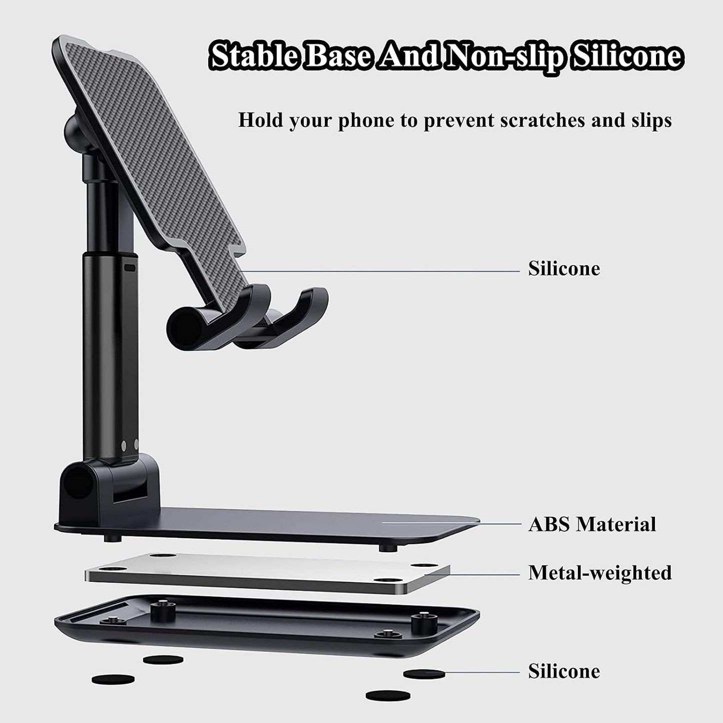Meetuo 2 Pcs Cell Phone Stand for Desk Adjustable Desktop Phone Holder | Adjustable Angle Height, Fully Foldable&Portable, Compatible with iPhone 17/16/15/14/13/12/Smartphones