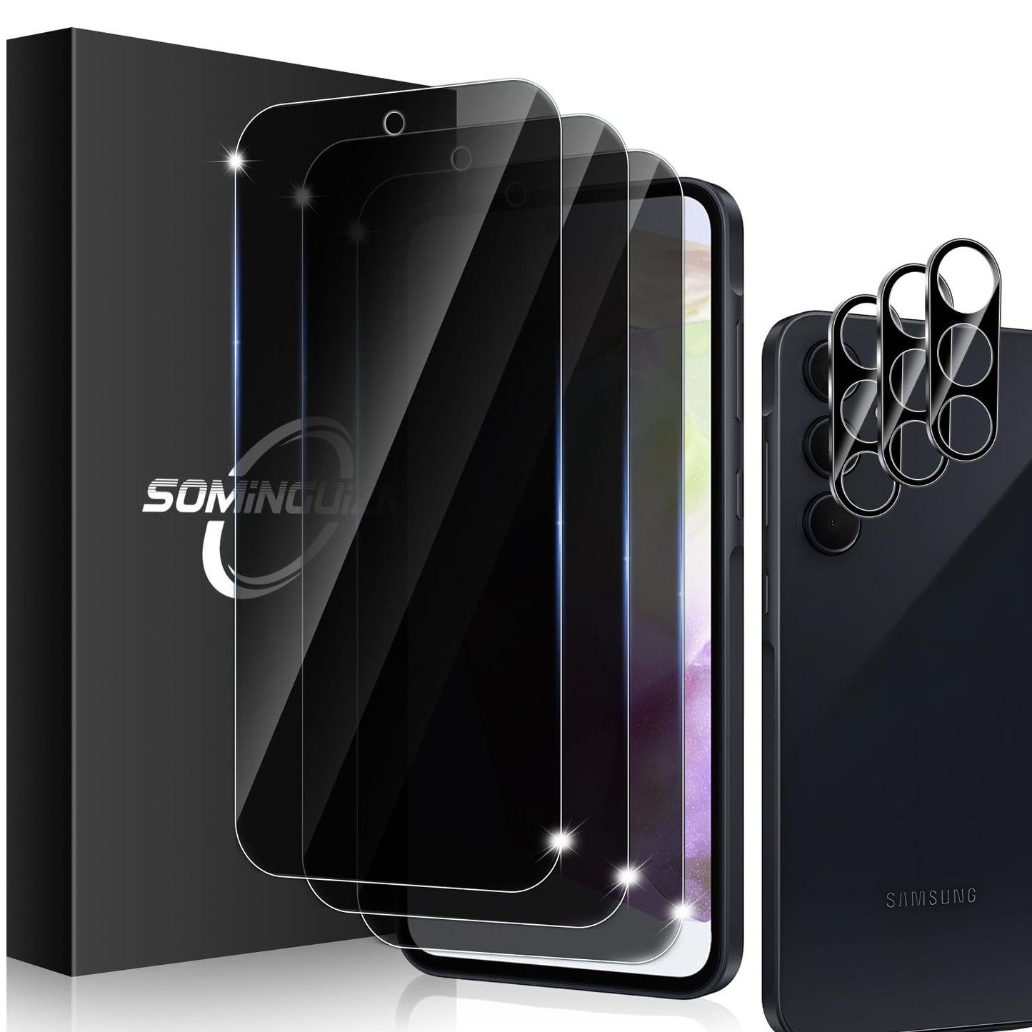 3+3 for Samsung Galaxy A26 5G Privacy Screen Protector Camera Protector | 9H Tempered Glass Cell Phone Protector Camera Lens Protector