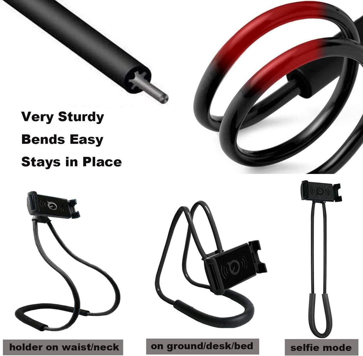 Cell Phone Stand Hanging on Neck Upgraded, Hands-Free Mobile Phone Holder Clip on Bed/Table 360° Rotation iPhone Tablet Mount Bracket, 27.6''/70 cm Length for 4.7''-6.7'' Screen