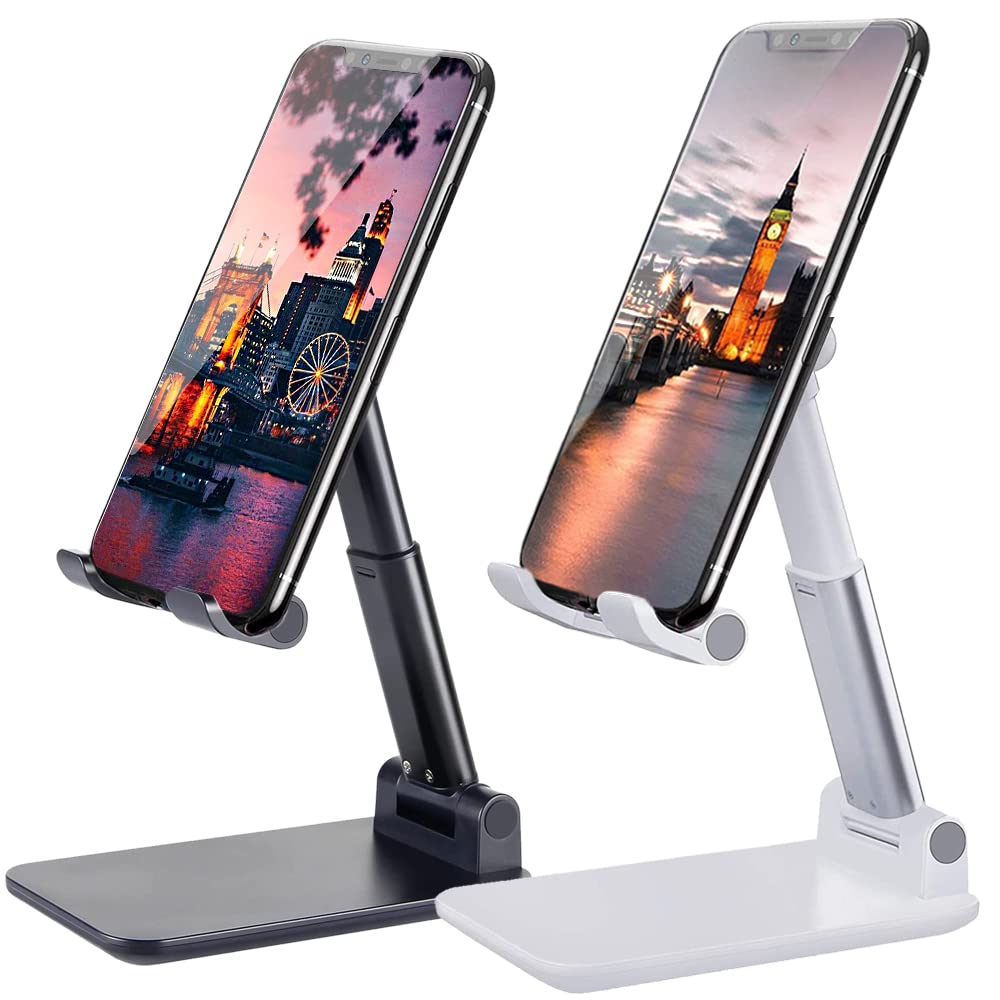 Meetuo 2 Pcs Cell Phone Stand for Desk Adjustable Desktop Phone Holder | Adjustable Angle Height, Fully Foldable&Portable, Compatible with iPhone 17/16/15/14/13/12/Smartphones