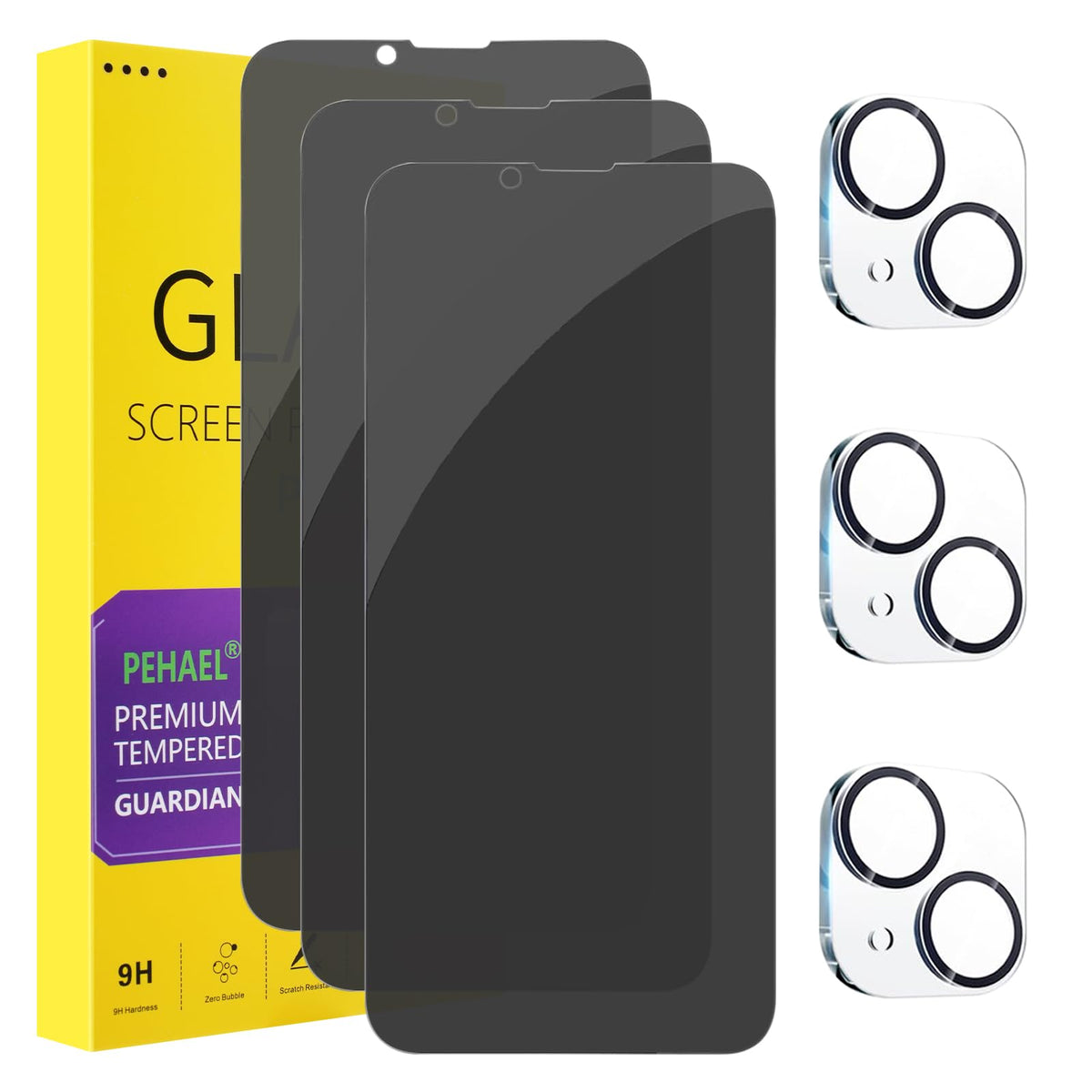 PEHAEL for iPhone 16 Pro Max Privacy Screen Protector+Camera Lens Protector | 3+3 Pack, Installation Frame, Cleaning kits, Anti-Spy Private, Anti-Scratch, 9H Tempered Glass, Case Friendly, [6.9 inch]