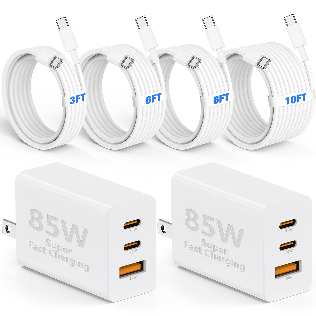 Type C Charger Fast Charging,4Pack 25W Super USB C Fast Charger Block | with 6ft+10ft USB-C Cables ×2 for Samsung Galaxy S26 S25 S24 S23 S22 S21 Plus/Ultra, for iPhone 17 16 15,Android Phones,Black