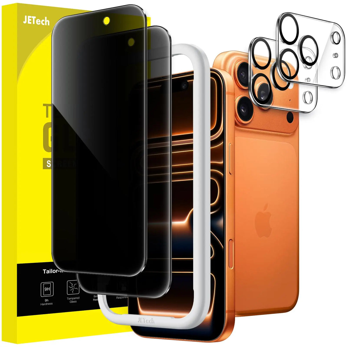 JETech Anti-Spy Tempered Glass Privacy Screen Protector with Camera Lens Protector for iPhone 17 Series Smartphone, Handheld Cellphone Devices, Easy Installation Tool, 2-Pack, Protection