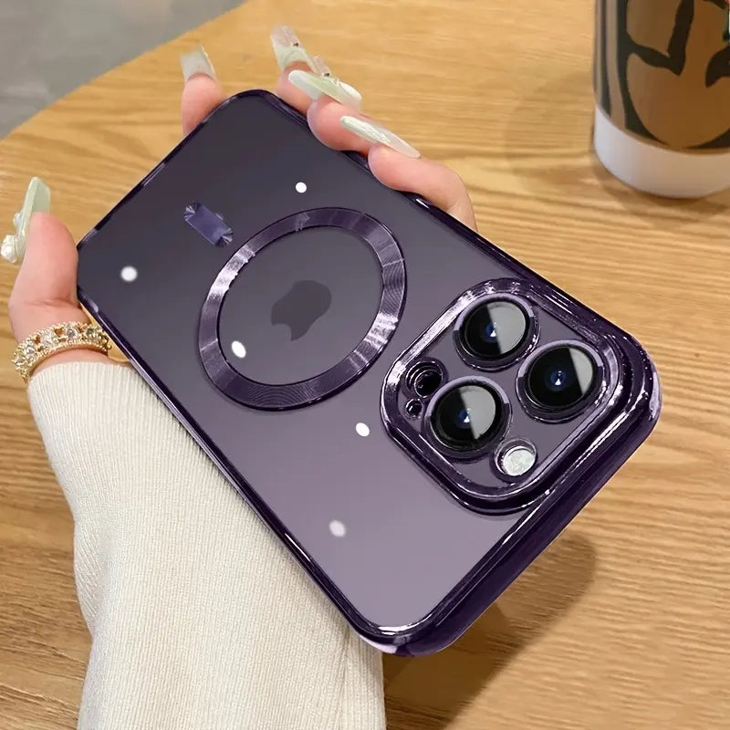 Magnetic Electroplated Cases for 17 16 15 14 13 12 11 Pro Max plus Transparent with Camera Lens Protection Glass Wireless Charger Cover Compatible with MagSafe Protector Soft Slim Shockproof Phone Case Cover for iPhone 17 Pro Max