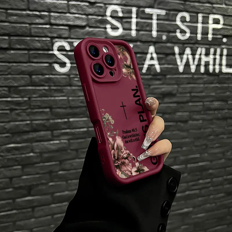 God's Plan Psalms 46:5 Lily Cross iPhone Case, Faith Floral Design Phone Case for iPhone 17 Pro Max 16 15 Plus 14 13 12 11 XR XS Galaxy S25 S24 S23 S22 S21, Shockproof Durable Protective Case