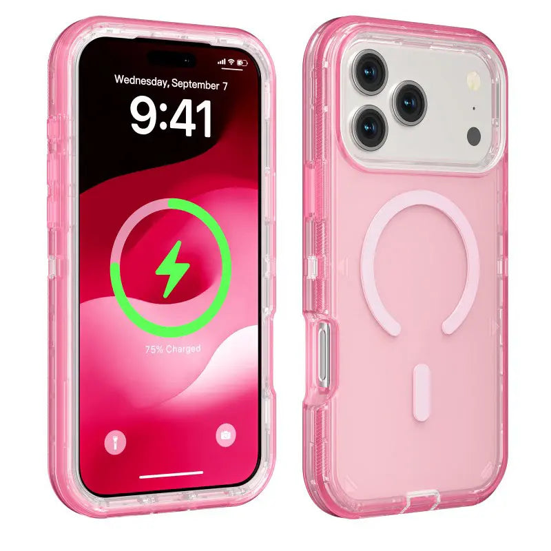 Magnetic 3-in-1 shockproof case for iPhone 17 Pro Max / 16 / 15 / 14 / 13 / 12 Pro. Clear solid color protective cover. Full protection. Anti-drop. Simple style hn0531-2