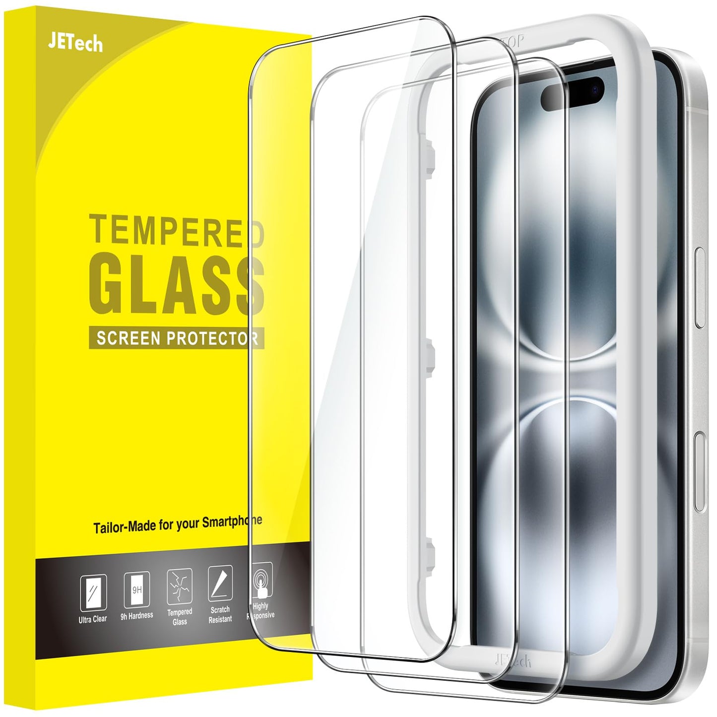 JETech Screen Protector for iPhone 17, 3-Pack | 9H Tempered Glass, HD Clear, Anti-Scratch Protection, Easy Installation Tool